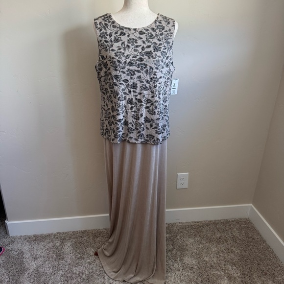 ALEX EVENINGS 2 Pc. Dress Gown sz 16 Beige Glitter Accent Mother Of Bride/Party - Picture 9 of 11
